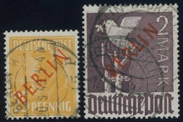 BERLIN 27,34 O, 1949, 25 Pf. Und 2 M. Rotaufdruck, Normale Zähnung, 2 Prachtwerte, Gepr. Schlegel, Mi. 335.- - Autres & Non Classés