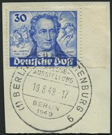 BERLIN 63I BrfStk, 1949, 30 Pf. Goethe Mit Abart Farbpunkt Links Neben J Von J.W. V. Goethe, Mit Sonderstempel, Pracht,  - Autres & Non Classés