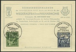 BERLIN 72/3 BRIEF, 1950, Philharmonie Auf Ersttagskarte, Pracht - Autres & Non Classés
