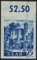 SAARLAND 222XP **, 1947, 75 Pf. Dunkelultramarin, Wz. 1X, Ungezähnter Probedruck Vom Oberrand, Pracht, Fotoattest Geigle - Other & Unclassified