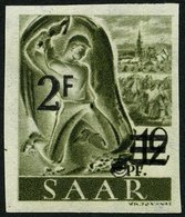 SAARLAND 229YIU **, 1947, 2 Fr. Auf 12 Pf. Schwarzgrauoliv, Wz. 1Y, Ungezähnt, Pracht, Gepr. U.a. Ney, Mi. 180.- - Other & Unclassified