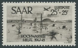 SAARLAND 259I **, 1948 25 Fr. Hochwasserhilfe Mit Plattenfehler Bombe Fällt Unter Erstem A Von Saar, Postfrisch, Pracht, - Other & Unclassified