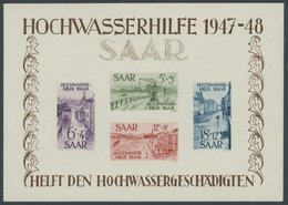 SAARLAND Bl. 1 *, 1948, Blockpaar Hochwasserhilfe, Matter Gummi, Haftspuren, Feinst - Sonstige & Ohne Zuordnung