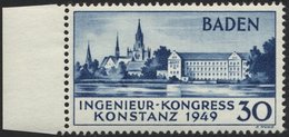 BADEN 46II **, 1949, 30 Pf. Konstanz II, Linkes Randstück, Pracht, Gepr. Schlegel, Mi. 650.- - Sonstige & Ohne Zuordnung
