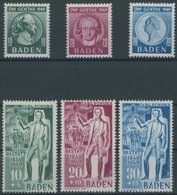 BADEN 47-52 **, 1949, Goethe Und Schurz, 2 Postfrische Prachtsätze, Mi. 90.- - Sonstige & Ohne Zuordnung