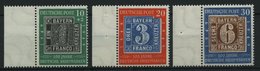 BUNDESREPUBLIK 113-15 **, 1949, 100 Jahre Briefmarken Vom Linken Rand, Prachtsatz - Altri & Non Classificati