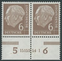 BUNDESREPUBLIK 180xHAN **, 1954, 6 Pf. Heuss, Unterrandpaar Mit HAN 15152.54 1, (Klammerspur), Marken Postfrisch, Pracht - Andere & Zonder Classificatie