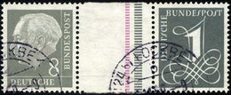 ZUSAMMENDRUCKE WZ 15aIVYII O, 1960, Heuss Wz. Liegend 8 + Z + 1, Eine Schmale Senkrechte Strichelleiste In Rosalila Und  - Zusammendrucke