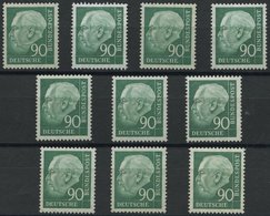 ENGROS 265xv **, 1957, 90 Pf. Heuss II, Geriffelter Gummi, 10x, Fast Nur Pracht, Mi. 380.- - Unused Stamps