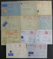 LOTS 1950-60, 11 Briefe Nach New York Mit Roten Firmenfreistemplern, Alles Verschiedene Stempel Bzw. Portostufen, Meist  - Gebraucht