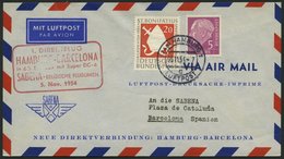 ERST-UND ERÖFFNUNGSFLÜGE 2496 BRIEF, 5.11.54, Hamburg-Barcelona, Prachtbrief - Storia Postale