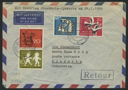 ERST-UND ERÖFFNUNGSFLÜGE 2582 BRIEF, 24.1.58, Düsseldorf-Djakarta, Frankiert Mit Bund Nr. 246, Feinst - Storia Postale