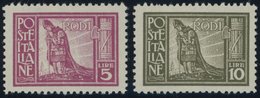 ÄGÄISCHE INSELN 24/5 *, 1929, 5 Und 10 L. RODI, Falzrest, 2 Prachtwerte - Egée
