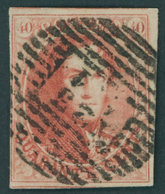 BELGIEN 9I O, 1858, 40 C. Karminrosa, Nummernstempel 123 A.1, Pracht - Autres & Non Classés