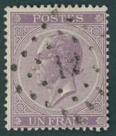 BELGIEN 18D O, 1867, 1 Fr. Violett, Gezähnt D, Pracht, Mi. 110.- - Other & Unclassified
