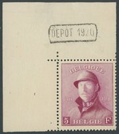 BELGIEN 157 *, 1919, 5 Fr. Lilarot, Obere Linke Bogenecke Mit Randdruck DEPOT 1920, Falzrest, Marke Pracht - Sonstige & Ohne Zuordnung