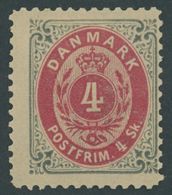 DÄNEMARK 18IB *, 1870, 4 S. Grau/rot, Gezähnt L 121/2, Falzreste, Pracht, Mi. 200.- - Used Stamps