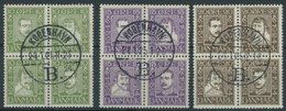 DÄNEMARK 131-42 VB O, 1924, 300 Jahre Dänische Post, 3 Viererblocks, Prachtsatz, Mi. 110.- - Used Stamps