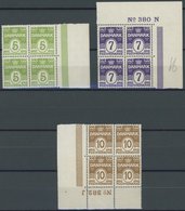 DÄNEMARK 182-84 VB **, 1930, Ziffer Im Oval In Randviererblocks, 7 Und 10 Ø Mit Plattennummern, Postfrisch, Pracht - Used Stamps