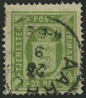 DIENSTMARKEN D 7 O, 1881, 32 ø Gelbgrün (Facit TJ 9b), Pracht, Facit 550.- Skr. - Dienstmarken