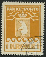 GRÖNLAND - PAKKE-PORTO 11B O, 1937, 1 Kr. Gelb, Gezähnt L 10 3/4, (Facit P 16), Pracht - Paketmarken