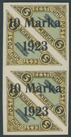 ESTLAND 43B Paar **, 1923, 10 M. Auf 5 M. Flugpost, Ungezähnt, Im Senkrechten Paar, übliche Herstellungsbedingte Gummier - Estland