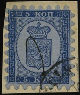 FINNLAND 3A BrfStk, 1860, 5 Kr. Blau Auf Blaugrau Auf Kleinem Briefstück, Ortsstempel Und Federzug, Alle Zungen, Pracht - Sonstige & Ohne Zuordnung