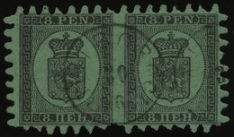 FINNLAND 6Bx Paar O, 1866, 8 P. Schwarz Auf Grün Im Waagerechten Paar Mit K1 WIBORG, Einige Zungen Etwas Verkürzt Sonst  - Sonstige & Ohne Zuordnung