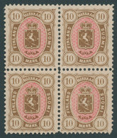 FINNLAND 26b VB *, 1887, 10 M. Gelbbraun/rot Im Viererblock, Falzreste, Pracht, R!, Facit 25000.- Skr. - Altri & Non Classificati