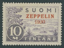 FINNLAND 161 **, 1930, 10 M. Graf Zeppelin, Herstellungsbedingte Gummiriffelung, Normale Zähnung, Pracht, Mi. 180.- - Andere & Zonder Classificatie