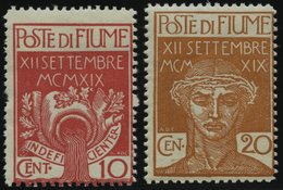 FIUME 2/3 **, Militärpostmarken: 1920, 10 C. Karmin Und 20 C. Gelbbraun, 10 C. Zahnfehler Sonst Pracht, Mi. 140.- - Sonstige - Europa