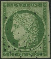 FRANKREICH 2a O, 1850, 15 C. Grün, Zarter Sternstempel, Kabinett, Gepr. Drahn, Mi. 1200.- - Sonstige & Ohne Zuordnung