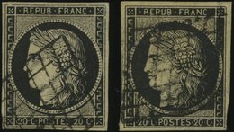 FRANKREICH 3x,y O, 1849, 20 C. Schwarz, Beide Papiere, 2 Prachtwerte, Mi. 100.- - Other & Unclassified