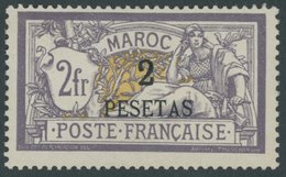 FRANZ.POST IN MAROKKO 17 *, 1902, 2 Pta. Auf 2 Fr. Violett/gelb, Falzrest, Pracht, Mi. 140.- - Otros & Sin Clasificación