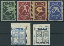 GRIECHENLAND 421-26 **, 1939/40, Balkanspiele Und Balkanentente, 2 Postfrische Prachtsätze, Mi. 70.- - Autres & Non Classés