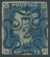 GROSSBRITANNIEN 2 O, 1840, 2 P. Blau Mit Zentrischem Malteserkreuz-Stempel Mit Nr. 2, Linke Untere Ecke Lupenrandig Sons - Other & Unclassified