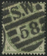 GROSSBRITANNIEN 77 O, 1884, 4 P. Dunkelgraugrün, Nummernstempel S.W.58, Pracht, Mi. 160.- - Andere & Zonder Classificatie