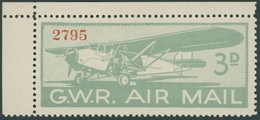 GROSSBRITANNIEN **, 1933, 3 D. Great Western Railway Airmail Stamp, Postfrisch, Pracht - Autres & Non Classés