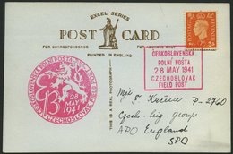 BRITISCHE MILITÄRPOST 1941, 2 P. Orange Auf Ansichtskarte Mit Tschechischem Feldpoststempel Nr. 1 Und 12, Pracht - Used Stamps
