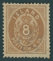 ISLAND 4A *, 1873, 8 Sk. Braun, Gezähnt K 14:131/2, Falzreste, 2 Braune Punkte Im Rand Sonst Pracht, Mi. 300.- - Other & Unclassified