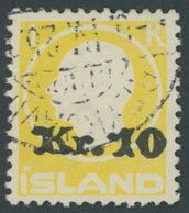 ISLAND 111 O, 1924, 10 Kr. Auf 1 Kr. Gelb, Pracht, Mi. 600.- - Andere & Zonder Classificatie