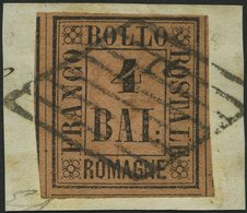 ROMAGNA 5 BrfStk, 1859, 4 Baj. Schwarz Auf Rotbraun, Meist Riesenrandig, Kabinettbriefstück, Gepr. U.a. Drahn - Romagne