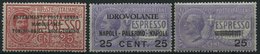 ITALIEN 126-28 *, 1917, Flugpostmarken Und Eilmarke, Falzrest, 3 Prachtwerte, Mi. 60.- - Used