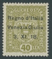 BES.GEB. JULISCH-VENETIEN 10 *, 1918, 40 H. Braunoliv, Falzrest, Pracht, Mi. 90.- - Venezia Giulia