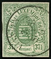 LUXEMBURG 10 O, 1859, 371/2 C. Grün, K2 VIANDEN, Pracht, Signiert Gebrüder Senf, Mi. 250.- - Andere & Zonder Classificatie