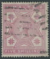 MALTA 10 O, 1886, 5 Sh Rosa, Helle Stellen, Feinst, Mi. 120.- - Malta