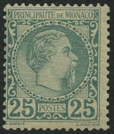 MONACO 6 *, 1885, 25 C. Dunkelbläulichgrün, Winziger Erstfalzrest, Pracht, Gepr. Brun, Mi. 750.- - Autres & Non Classés