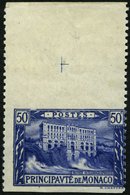 MONACO 58Uw **, 1922, 50 Pf. Ultramarin, Waagerecht Ungezähnt, Oberrandstück, Pracht, R! - Autres & Non Classés