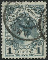 NIEDERLANDE 63IB O, 1898, 1 G. Dunkelblaugrün, Type I, Kleine Bugspur Sonst Pracht, Mi. 140.- - Nederland