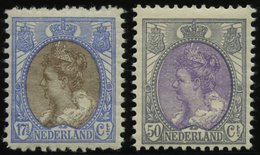 NIEDERLANDE 78D,80A *, 1914/20, 171/2 C. Ultramarin/blau, Gezähnt L 111/2 Und 50 C, Grau/violett, Gezähnt K 121/2, Falzr - Nederland